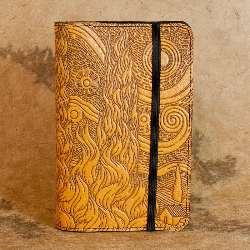Oberon Design Van Gogh Sky Pocket Notebook Cover, Fits Many 5.5 x 3.5 Inch Notebooks, Embossed Genuine Leather, Marigold Color, Made in The USA - Image 4